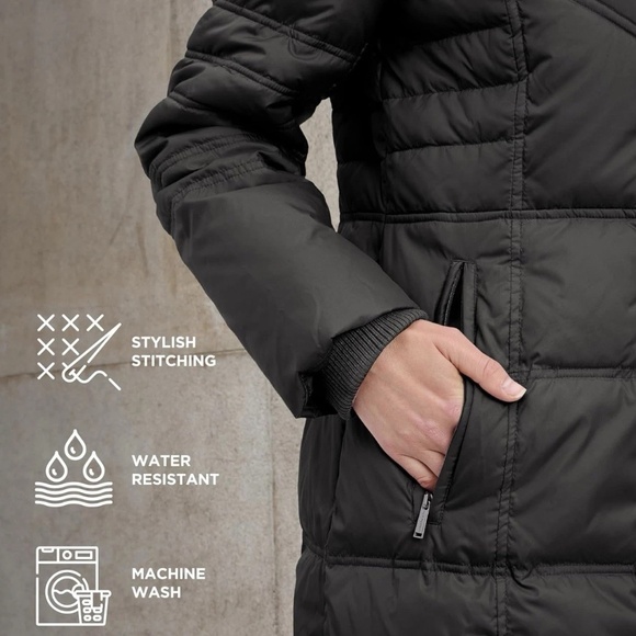 NWT London Fog Women's Black Puffer Down Coat w/Faux Fur Hood Size L - Picture 14 of 15